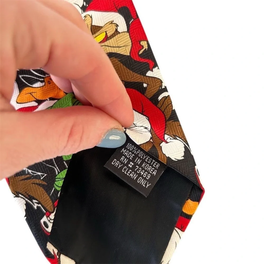 Looney Tunes Necktie Mens OS Multicolor 1997 Christmas Santa Hat Vintage Graphic